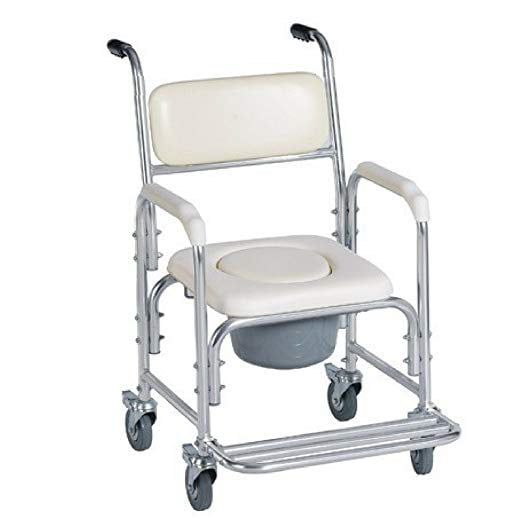 Healthline Bedside Commode Aluminum Shower Chair With Padded Seat Armrests And Legrest Rolling Commode With Wheels And Bucket Splash Guard Walmart Com Walmart Com