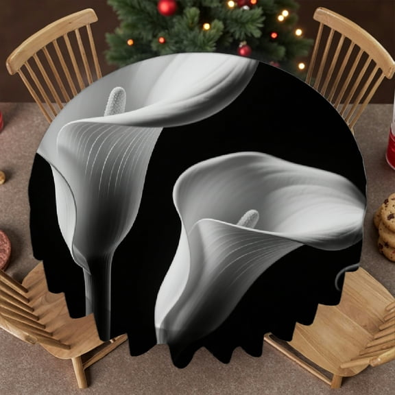 Calla Lily Flower Plant tablecloth round, Kitchen Accessories - Festive Table Setting tablecloths for round tables, Cafe, picnic,60x60 Inch