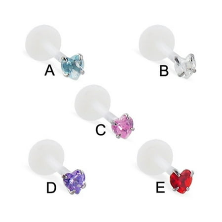 - Bioplast Push-In Labret Stud With 4-Prong Heart Gem,Aquamarine - A