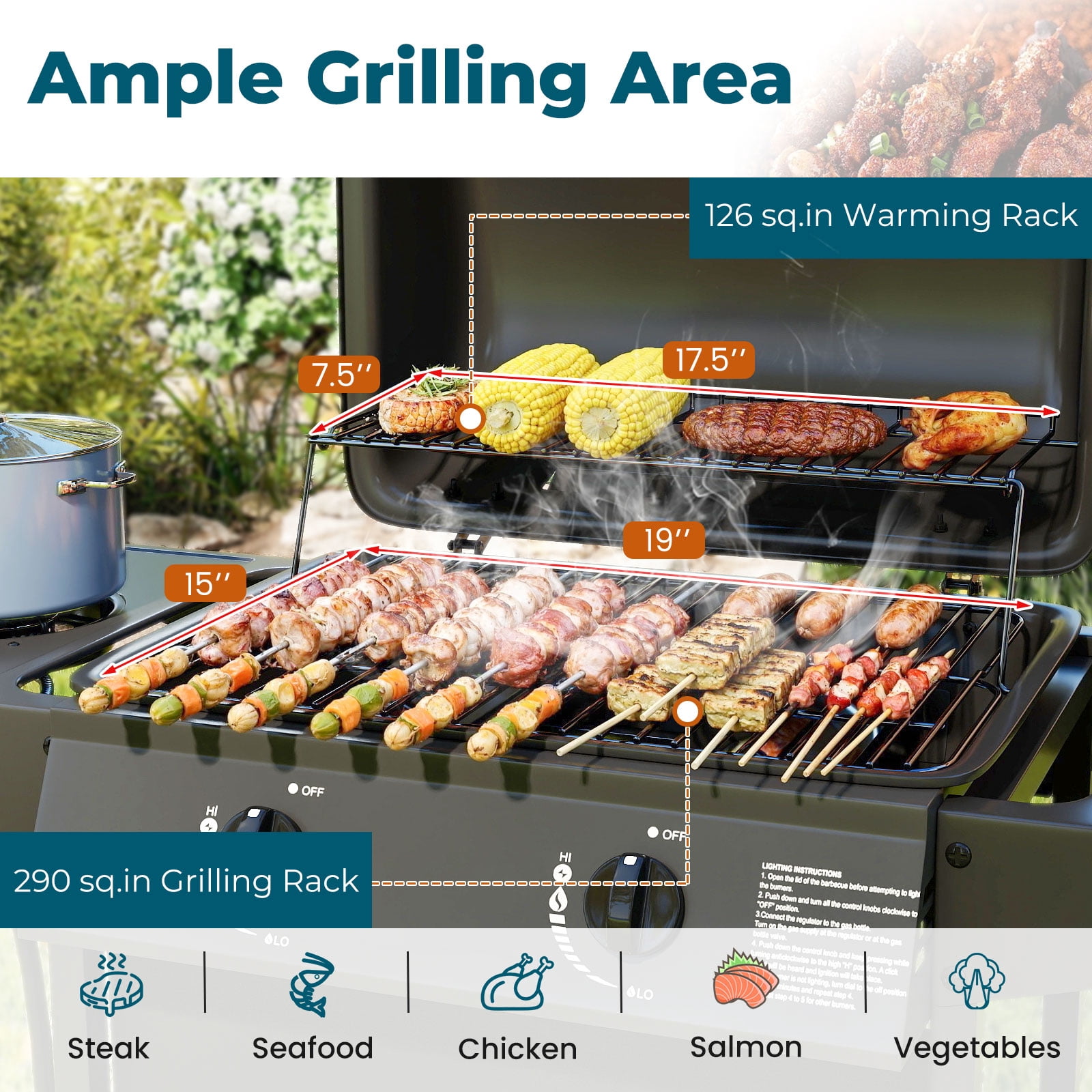 Gymax 30000 BTU Outdoor Cooking Grill w/Storage Shelves & Porcelain-Enameled Grates