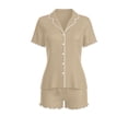 thumbnail image 5 of JYnXIANTI 2 Piece Pj Sets for Women V Neck Button Down Shirts Cute Ruffle Hem Shorts Pajama Sets Summer Pocket Matching Outfits, 5 of 6