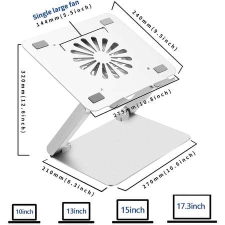 Laptop Cooling Pad with Low-Noise Fan and 3.0 USB Hubs, Ventilated Laptop Cooler Prevent Overheating, Ergonomic Laptop Stand Support Up to 17” Gaming Notebook Computer, Aluminum