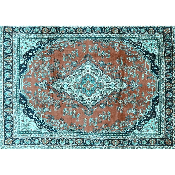 Ahgly Company Indoor Rectangle Medallion Light Blue Traditional Area Rugs, 7' x 10'