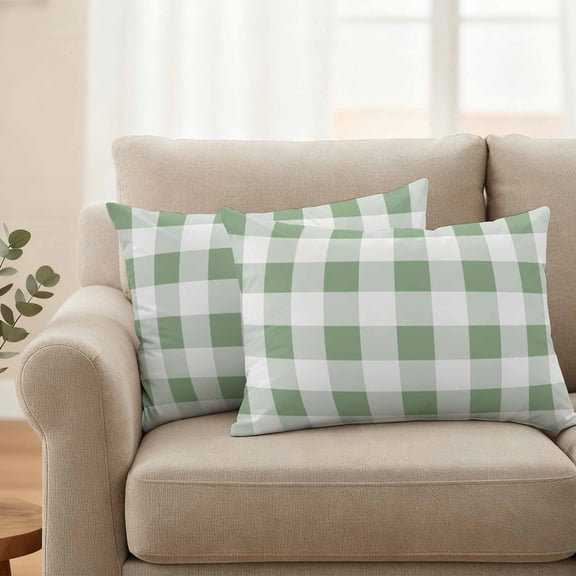 Pack of 2 Outdoor Pillow Covers,Waterproof Sage Green Checkered Throw Pillow Covers,Green White Buffalo Plaid Decorative Pillowcases Cushion Covers for Patio Couch Pillow Sham Protector 20x12 Inch