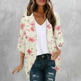 thumbnail image 2 of Jsaierl Women's Chiffon Casual Lightweight Open Front Cardigans Soft Draped Ruffles 3/4 Sleeve Cardigan Kimonos Beach Swimwear Cover Ups, 2 of 6