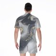 thumbnail image 2 of Grey Gold Liquid Marble Short Sleeve Men'S Rompers Casual Summer Jumpsuits Outfit, 2 of 4