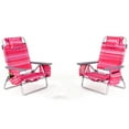 thumbnail image 1 of Gymax Ensemble de 2 Chaises de Plage Pliantes avec Table, Chaise Inclinable d'Extérieur à 5 Positions, Rose Vif, 1 of 6