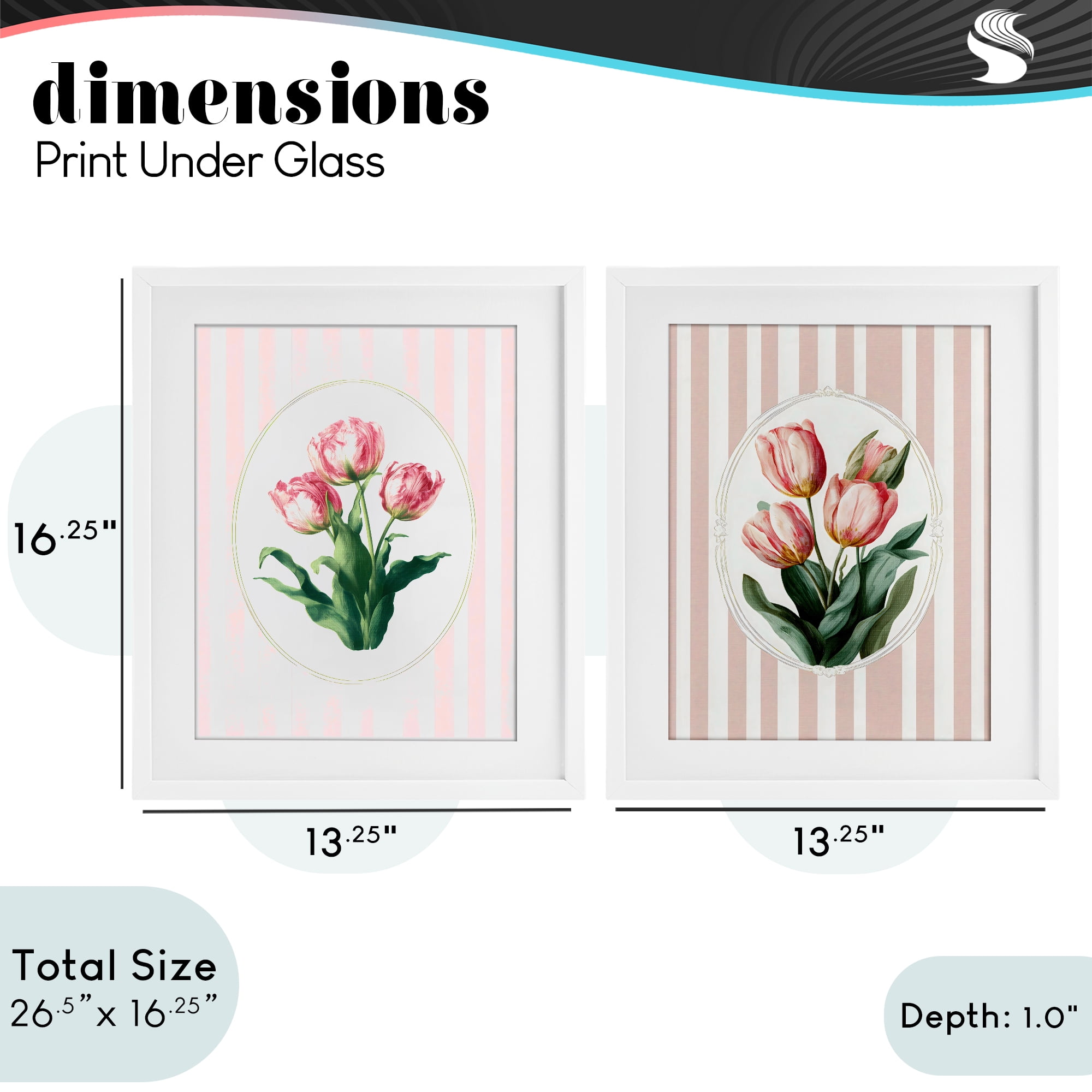 Stupell Industries Blush Tulips on Stripes 2 Piece White Framed Print Under Glass Set, design by Ink Drop Loft
