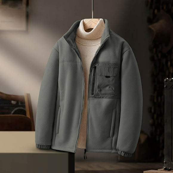 Men's Casual Jacket Zip-Up Long Sleeve Hoodless Outerwear, Lightweight and Durable for Fall Winter Daily Wear, Fashion Comfortable Polyester
