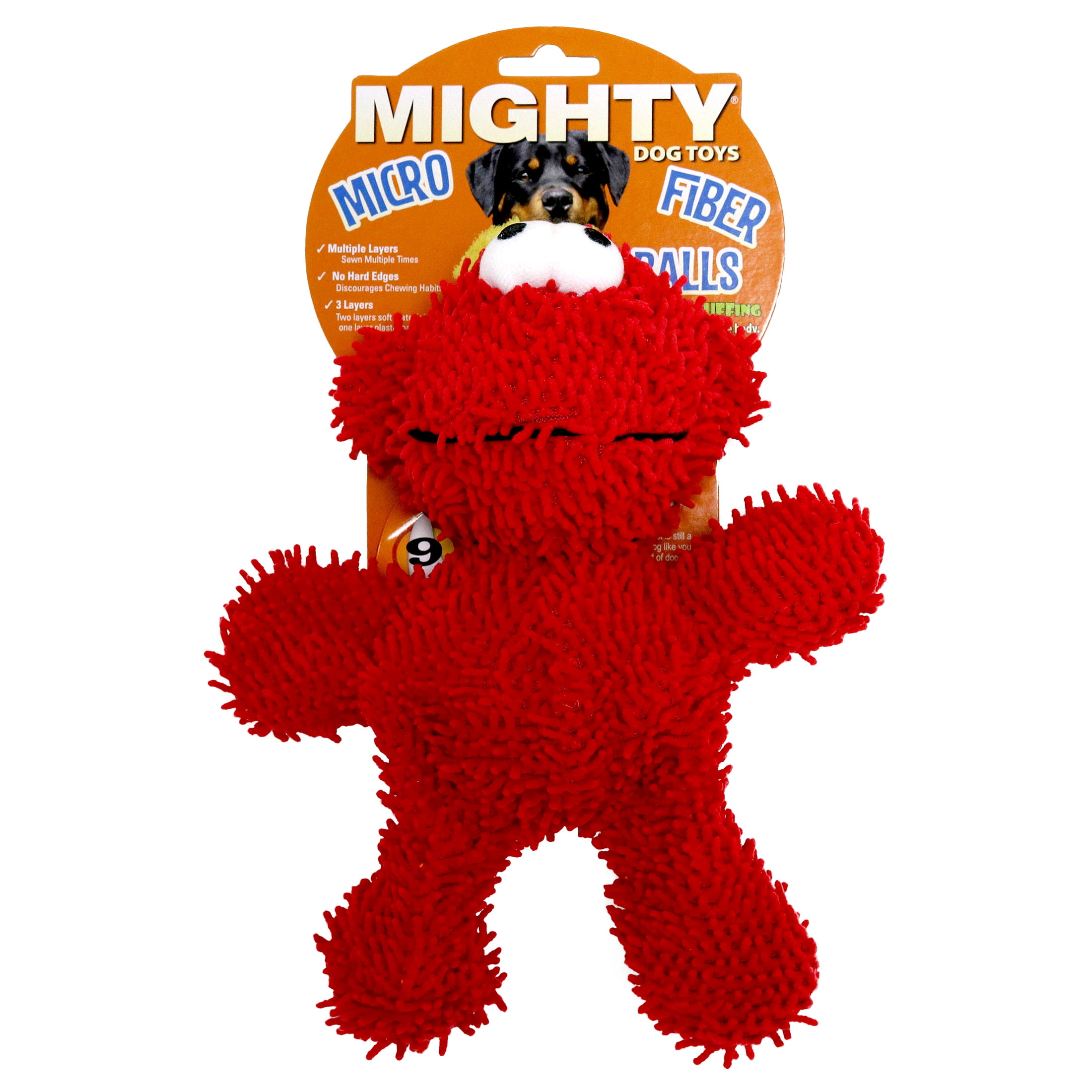 (2 pack) Mighty Microfiber Ball Medium Monster Red Durable Plush Squeaky Dog Toy