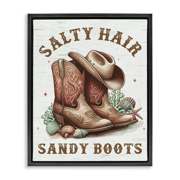 Stupell Industries Coastal Cowgirl Boots Plants & Flowers Painting Black Floater Framed Canvas Art Print Wall Art, 17 x 21