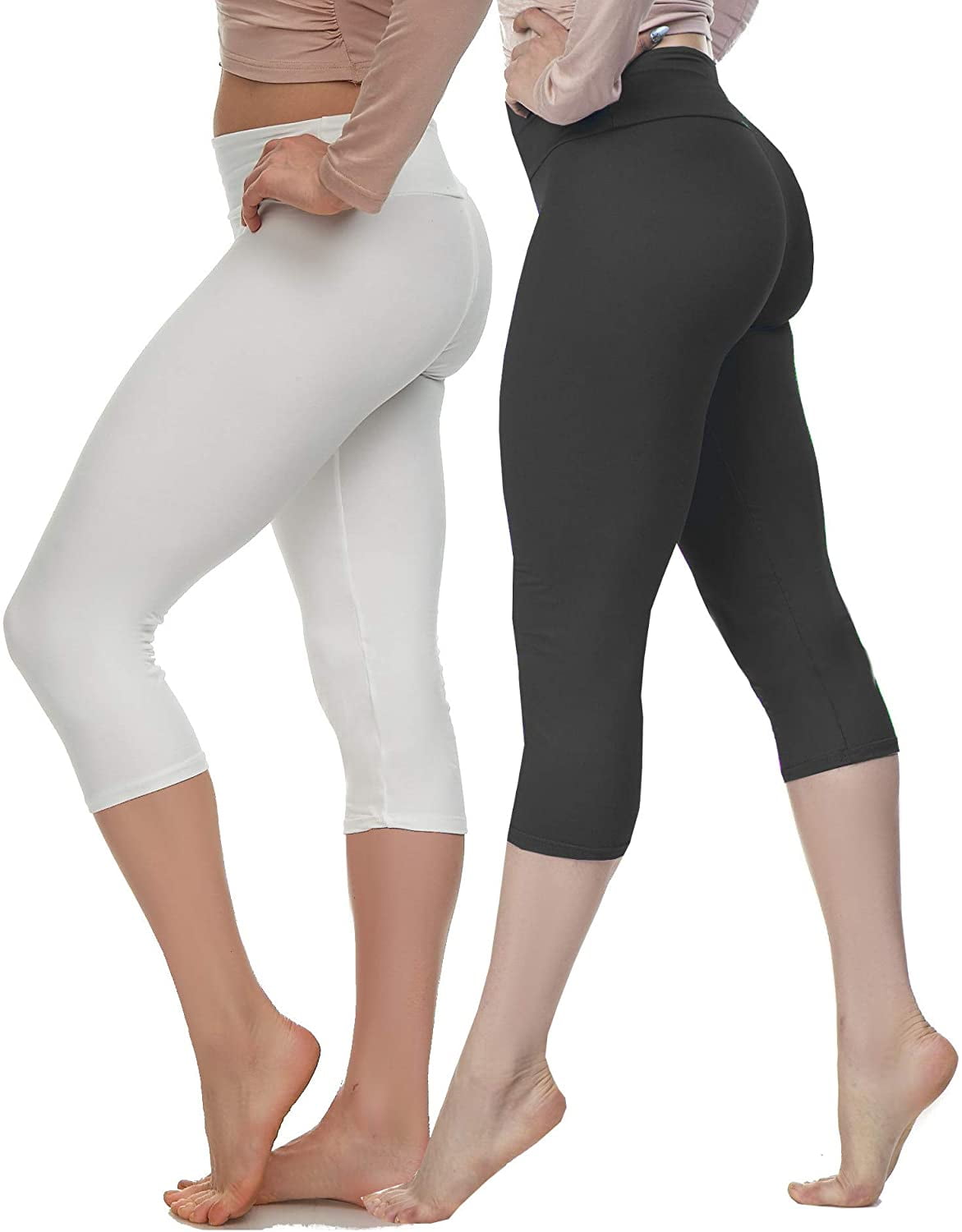 LMB Capri Leggings for Women Buttery Soft Polyester Fabric, Black