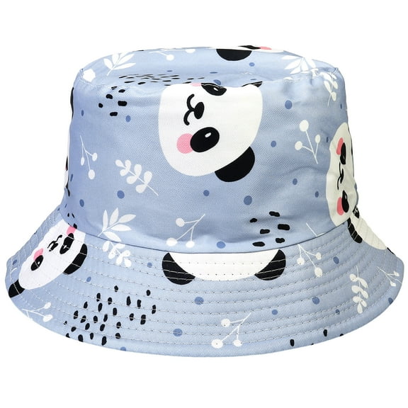 Panda Women Reversible Bucket Hat Summer Travel Lightweight Foldable Beach Outdoor Hat - Blue
