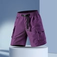 thumbnail image 5 of LEKWK Mens Cargo Shorts Elastic Waist Quick Dry Belted Waistband Cargo Shorts with Pockets Mid Rise Loose Fit Bermuda Shorts Hiking Fishing Camping Outdoor Wear Purple L, 5 of 5