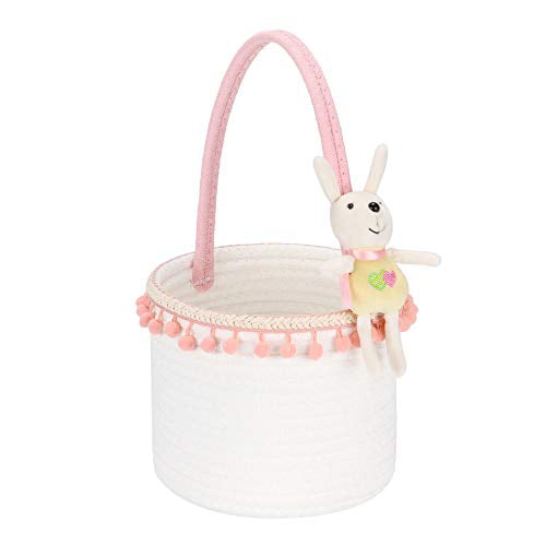 Easter Days Grey Sea Team Small Cotton Rope Storage Basket Holidays Portable Basket Easter Bunny Ear Tote Bag for Eggs Candy Bag Caddy for Kids 