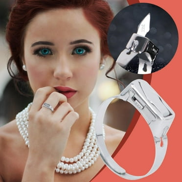 crgrtght Clearance Stainless Steel Ring Geometric Hidden Blade Self- Opening Ring Couple Titanium Steel Ring, Suitable for everyone to use