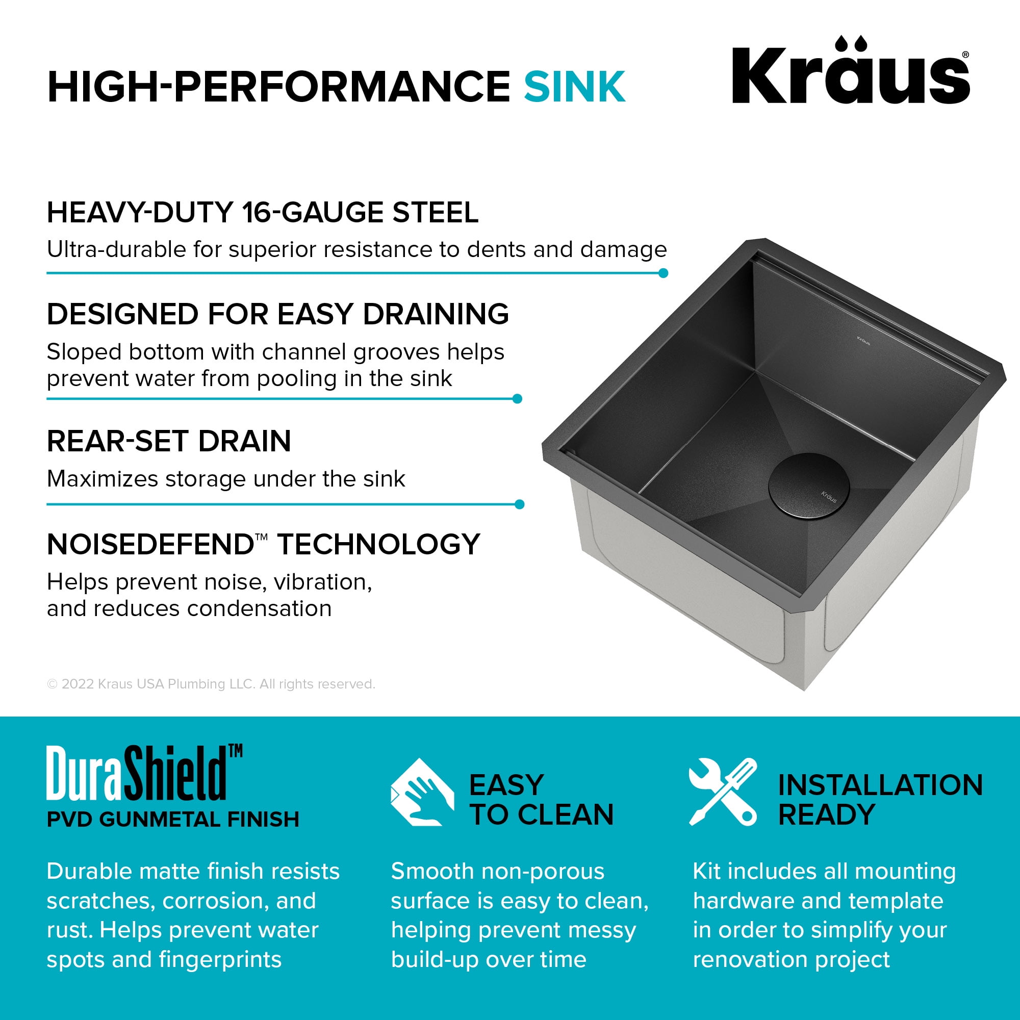 KRAUS Kore Workstation 16-Gauge Stainless Steel 17 in. Undermount Bar Sink  KWU111-17 - The Home Depot