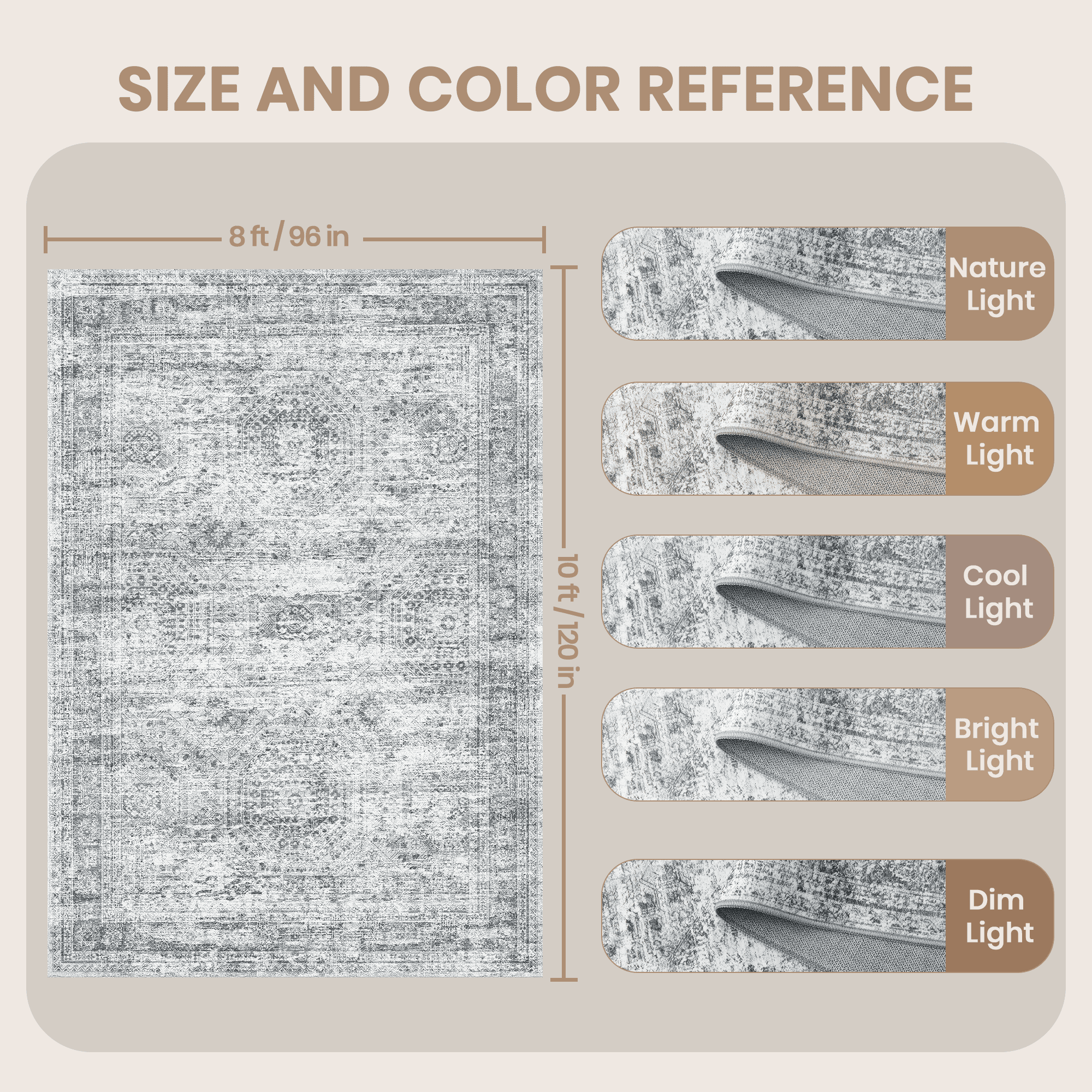 Roxstand Washable Rugs 8x10, Vintage Distressed Area Rugs for Living Room, Non Slip Accent Bedroom Rug (8'x10', Grey)