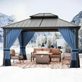 thumbnail image 5 of ALAULM Hardtop Gazebo 12'x14' Outdoor Aluminum Frame Permanent Gazebo, Galvanized Steel Double Roof, Navy Blue Nettings and Curtains, 5 of 8