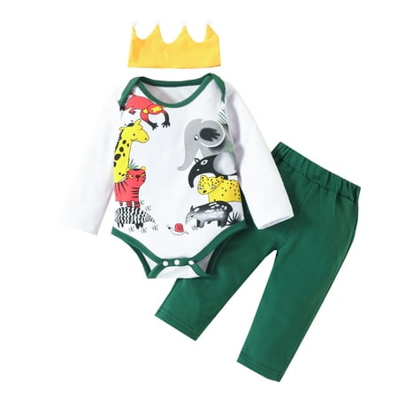 

BSDHBS Baby Girl Summer Outfits Girls Boys Long Sleeve Romper Bodysuits Cartoon Prints Solid Pants Headbands Outfits