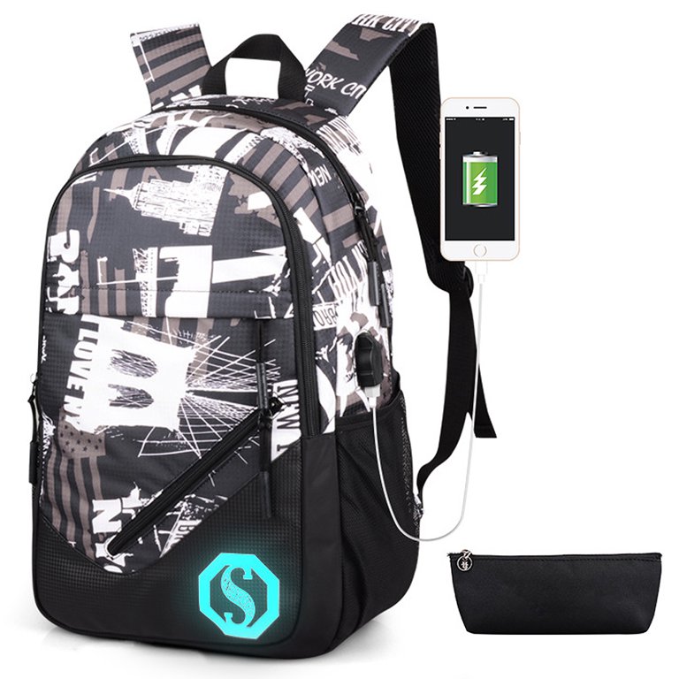 Sanviglor USB Charge Luminous Backpack Cool Boys School Backpack