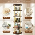 thumbnail image 4 of Lisonu 5-Tier Rotating Bookshelf, 63" Tall 360° Spinning Bookcase Tower, Modern Round Display Shelf with Modular Design for Living Room & Office, Gold & White, 4 of 12