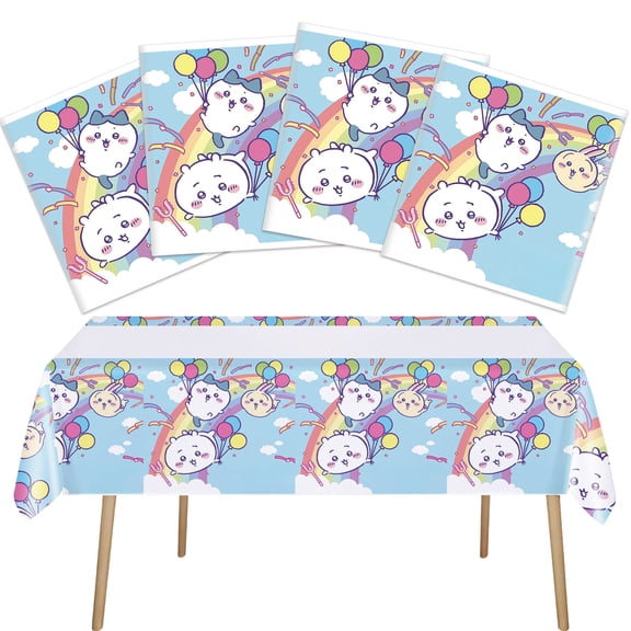 4 pcs For Kawaii Chiikawa Theme Birthday Tablecloth, Waterproof Disposable Table Cover 42.5x70.9 Inches for Party Celebration Decorations and Supplies