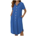thumbnail image 1 of Robes Décontractées pour Femmes, Couleur Unie, Boutonnée, Col en V, Col à Revers, Robe Midi, Manches Longues/courtes, Robe Chemise avec Poches, 1 of 7