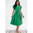 thumbnail image 6 of Kelly Green Large Plus Size Women's Puff Sleeve Crew Neckline Midi Length Cocktail Dress with side Pockets, 6 of 6
