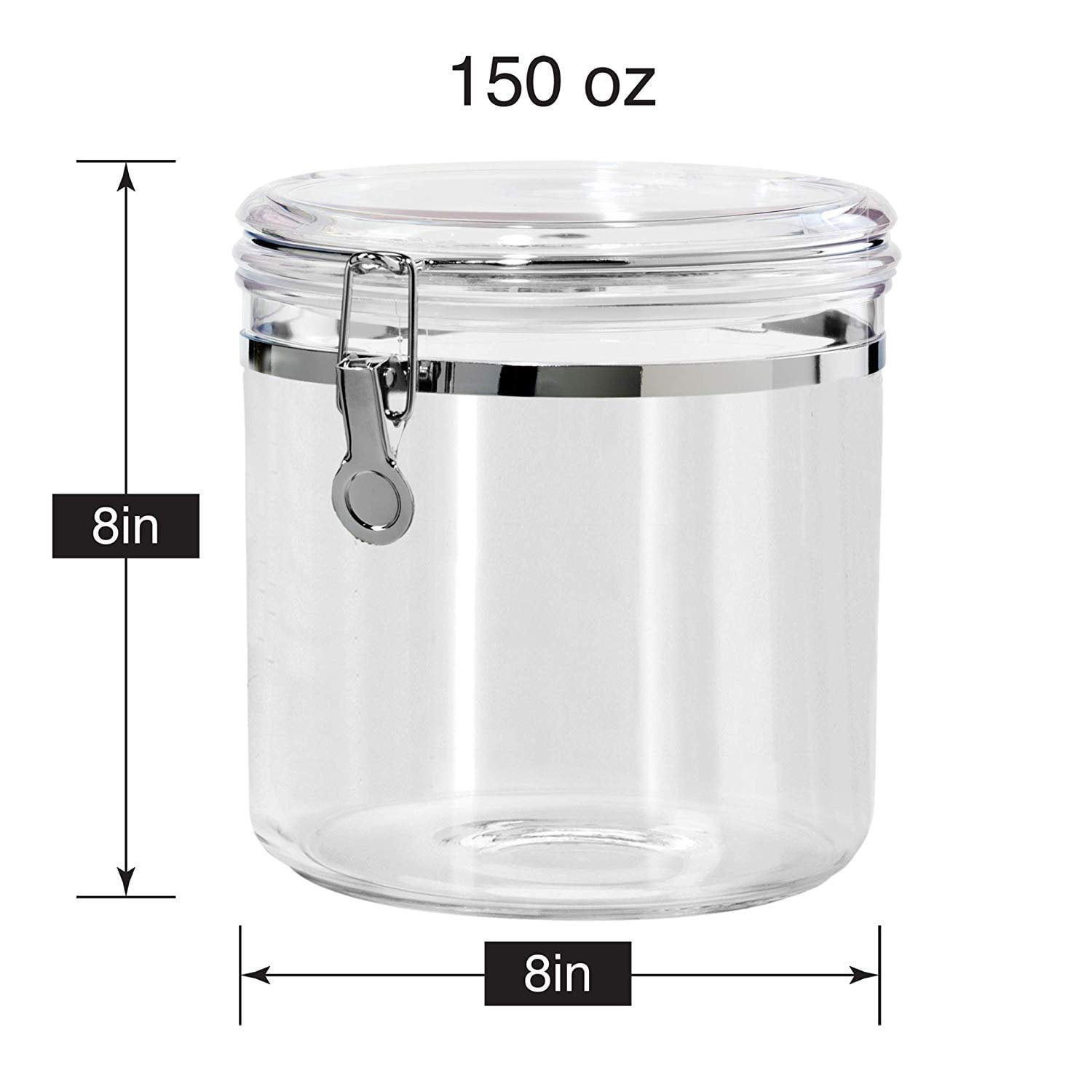 Oggi Stainless Steel Kitchen Canister 62 fl oz - Airtight Clamp Lid, Clear  See-Thru Top - Ideal for Kitchen Storage, Food Storage, Pantry Storage.