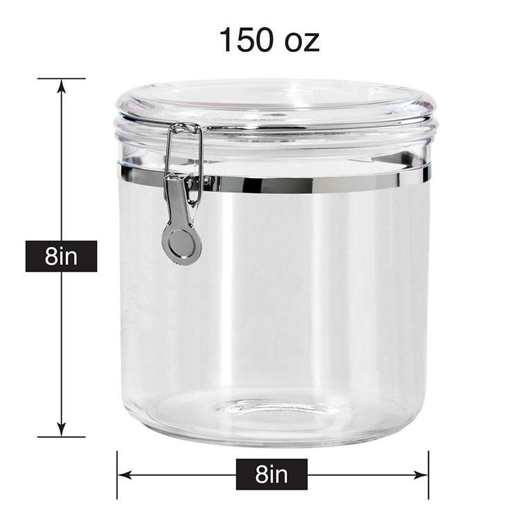 IVOOBR 64 oz Reinforced Large Acrylic Canister with Locking Clamp, Airtight  Flip Jar | Food Storage Container for Flour, Sugar, Coffee, Candy, Cookie