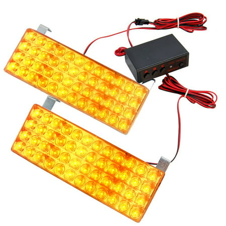 HQRP 96 Amber Yellow 3x Mode Deck Dash Grille Hazard LED Flash Strobe Lights 2 Panels 12V DC for Auto Track RV Trailer plus HQRP UV (Best Metering Mode For Sports)