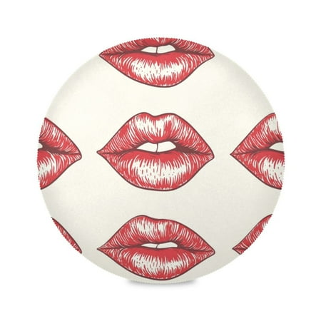 

Round Plate Mat 15.4x15.4 Inchesx6 Placemat Table Mat Kitchen Mat Coffee Mat Fabric Thick Strong Wear-Resistant Heat Resistance Red Lips