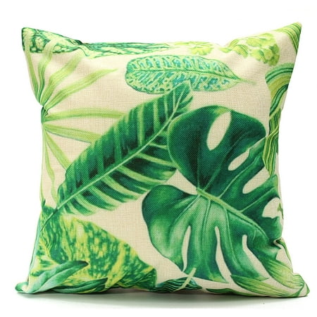 Tropical Throws Meigar Tropical Banana Green Throw Pillow Cushion Cover 18''x18'' Cotton Linen Standard Decorative Pillowcase Pillowslip Pillow Protector Case for Sofa Couch Chair Car Seat ()