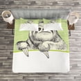 thumbnail image 3 of Ambesonne Sloth Quilted Bedspread Set 3 Pcs, Idle Sloth Abstract Green, King Size, Pistachio Green Black, 3 of 3