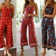 thumbnail image 4 of Women Floral Printed Jumpsuits Summer Sleeveless Wide Floral printed jumpsuits Leg Zipper Rompers, 4 of 9
