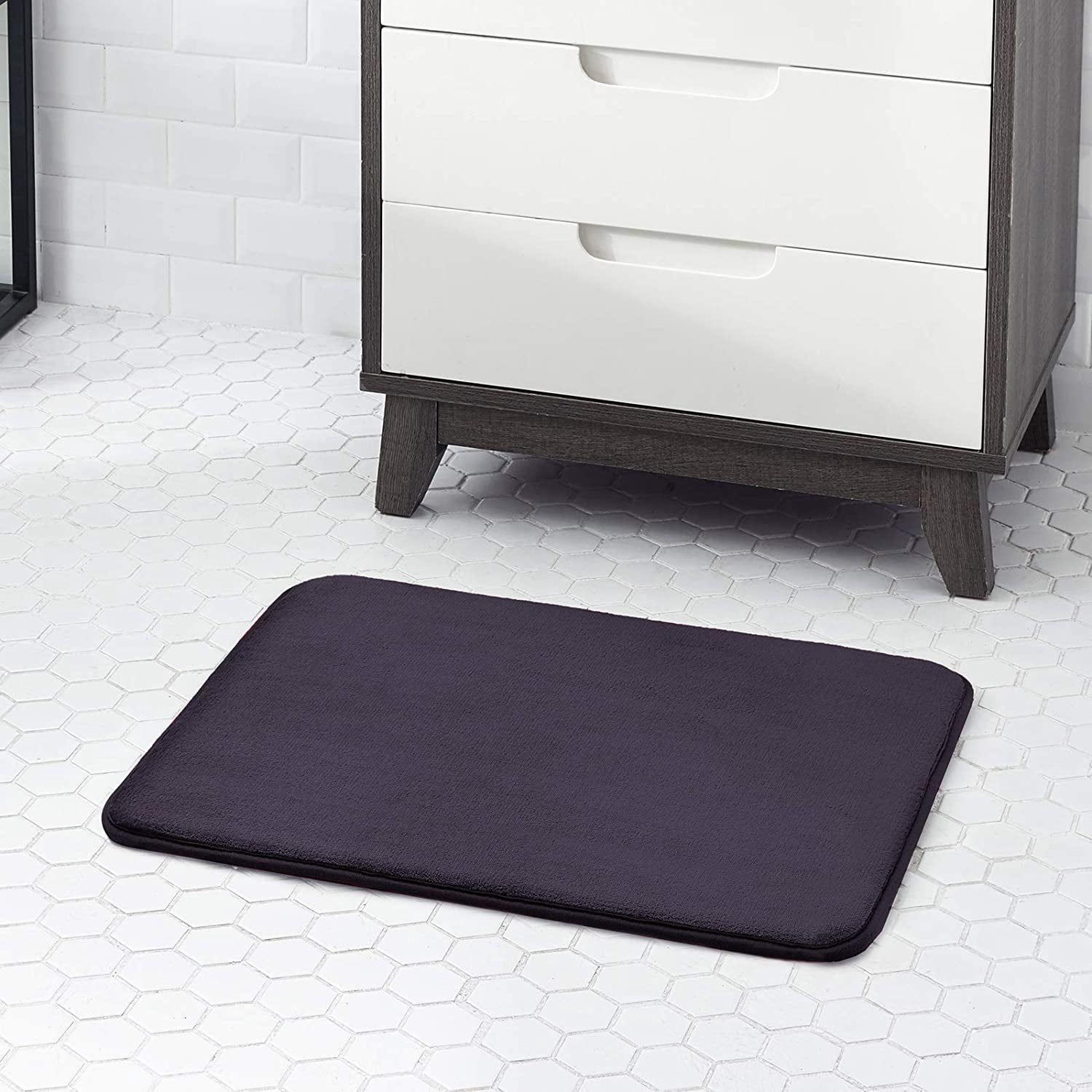 Extra Thick Memory Foam Bath Rug (20x32 Dark Purple) Nonslip Absorbant Super Cozy Velvet Bathroom Mat, Premium Soft Plush Comfortable Carpet for Bath Room Shower Floor Tub, Machine Washable