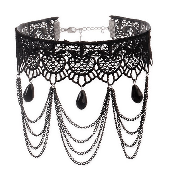 DESIGNICE Goth Accessories,Lace Crystal Chain Pendant Jewelry,Polyester Black Necklaces for Women,Gothic Choker Necklace,Black Lace Reze Choker,Adjustable Gothic Jewelry for Women,11.8-14.6in