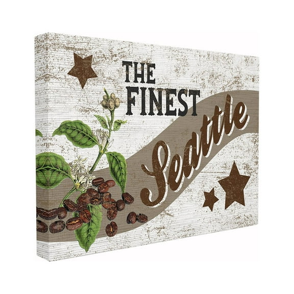 Rustic Americana Star Crate Finest Coffee Seattle State Stretched Canvas Wall Art, 16 x 1.5 x 20