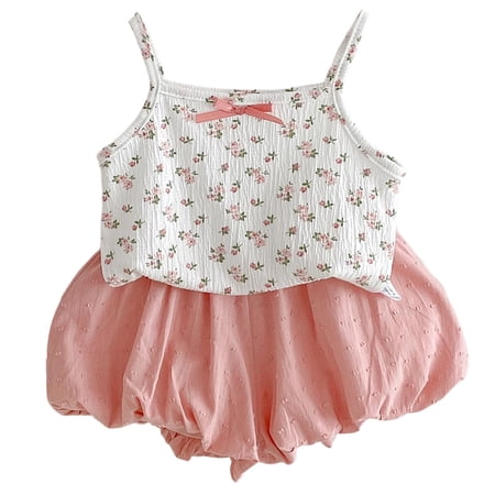MEZZALL Baby Girls Summer Outfits 2PCS Sets Cute Sleeveless Printed Tops With Shorts Casual Toddler Clothes For Infants Dailywear Holiday / 2-3 Years