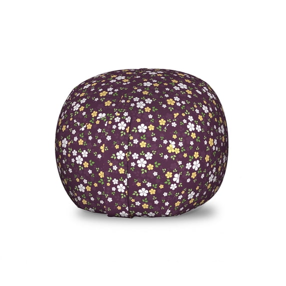 Floral Storage Toy Bag Chair, Blossoms Flowering Petals Retro Meadow Buds Spring Season Art Pattern, Stuffed Animal Organizer Washable Bag, Large Size, Plum Mustard and Green, by Ambesonne