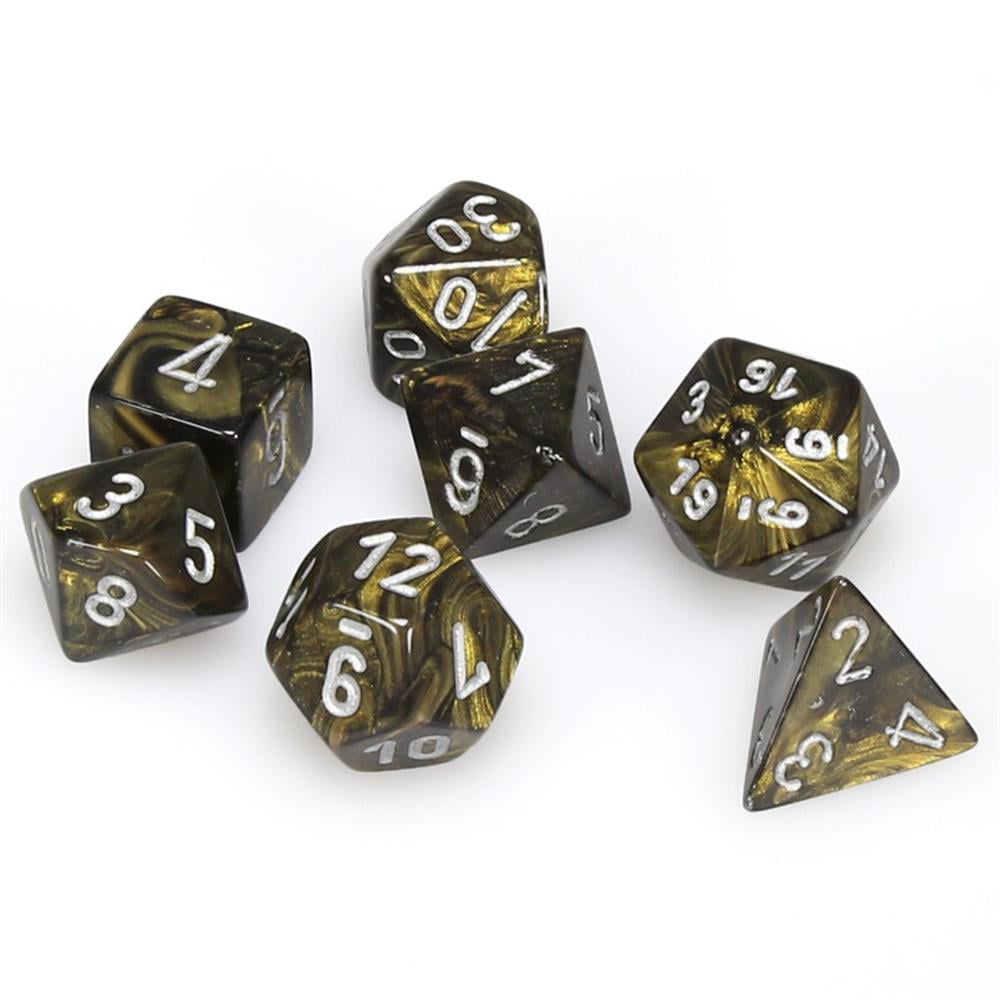 Chessex 7 Set Dice Leaf Black Gold Silver CHX 27418 Chx27440 in Stock for sale online 