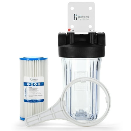 Well Water Whole House Sediment & Rust Complete Filtration System with Pleated Washable filter, Clear Housing 1