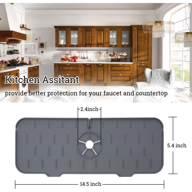 Protector contra salpicaduras para grifo de cocina, ba?o, alfombrilla para atrapar agua de grifo de cocina, alfombrilla envolvente para mantener el secado de la encimera para casa de campo, ba?o, RV, cocina LingWen 8390615998116