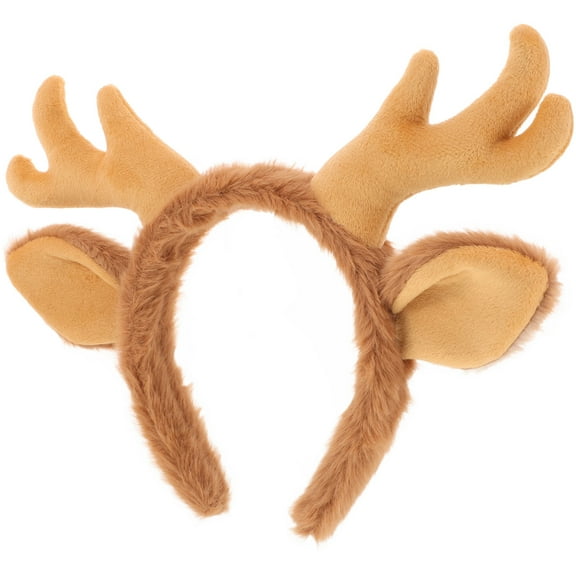Homoyoyo Elastic Plush Christmas Reindeer Antlers Headband with Khaki Deer Ears Hair Hoop Holiday Party Accessory