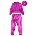 thumbnail image 3 of Yartina Kids Boys Girls Hip Hop Jazz Dance Costumes Shiny Metallic Bomber Jacket with Sweatpants Rose 8, 3 of 7