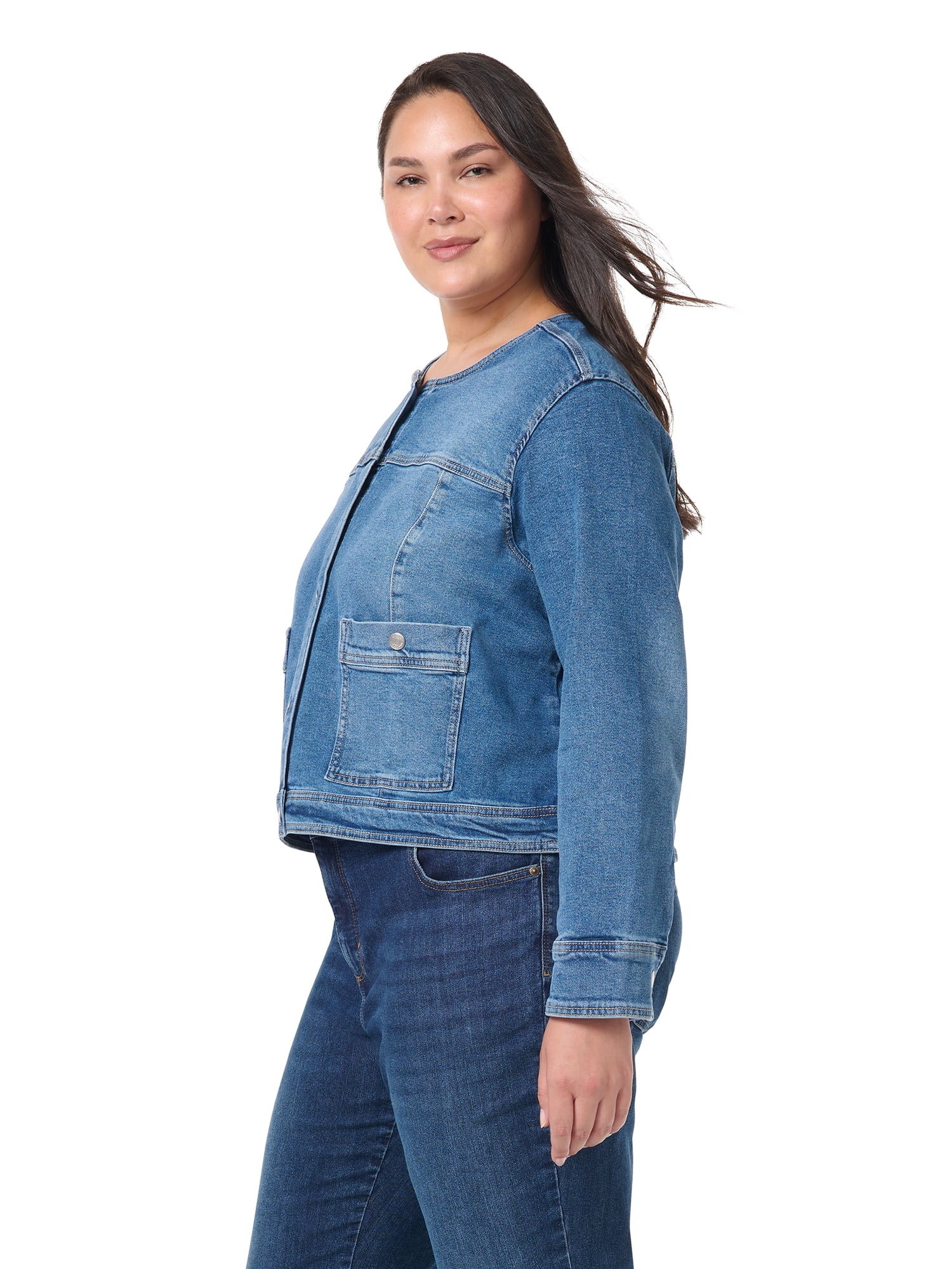 Gloria Vanderbilt Swan Series Women's Plus Collarless Denim Jacket, Sizes 0X-4X