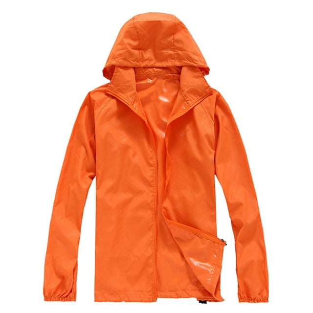 Fall Winter Jackets Coats Cardigan for Women, Solid Rain Jacket Outdoor Plus Size Hooded Windproof Loose Coat Water Proof Raglan Cuff Storage Bag Orange