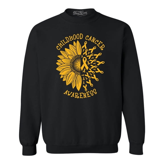 Shop4Ever Men's Sunflower Gold Ribbon Crewneck Sweatshirt XXXX-Large Black
