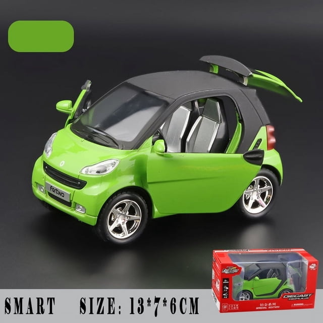 Simulation Benz Smart Alloy Model Car Metal Pull Back Door Openable Sound And Light Toy Children's Diecast Toy Car Gift For Boys green box